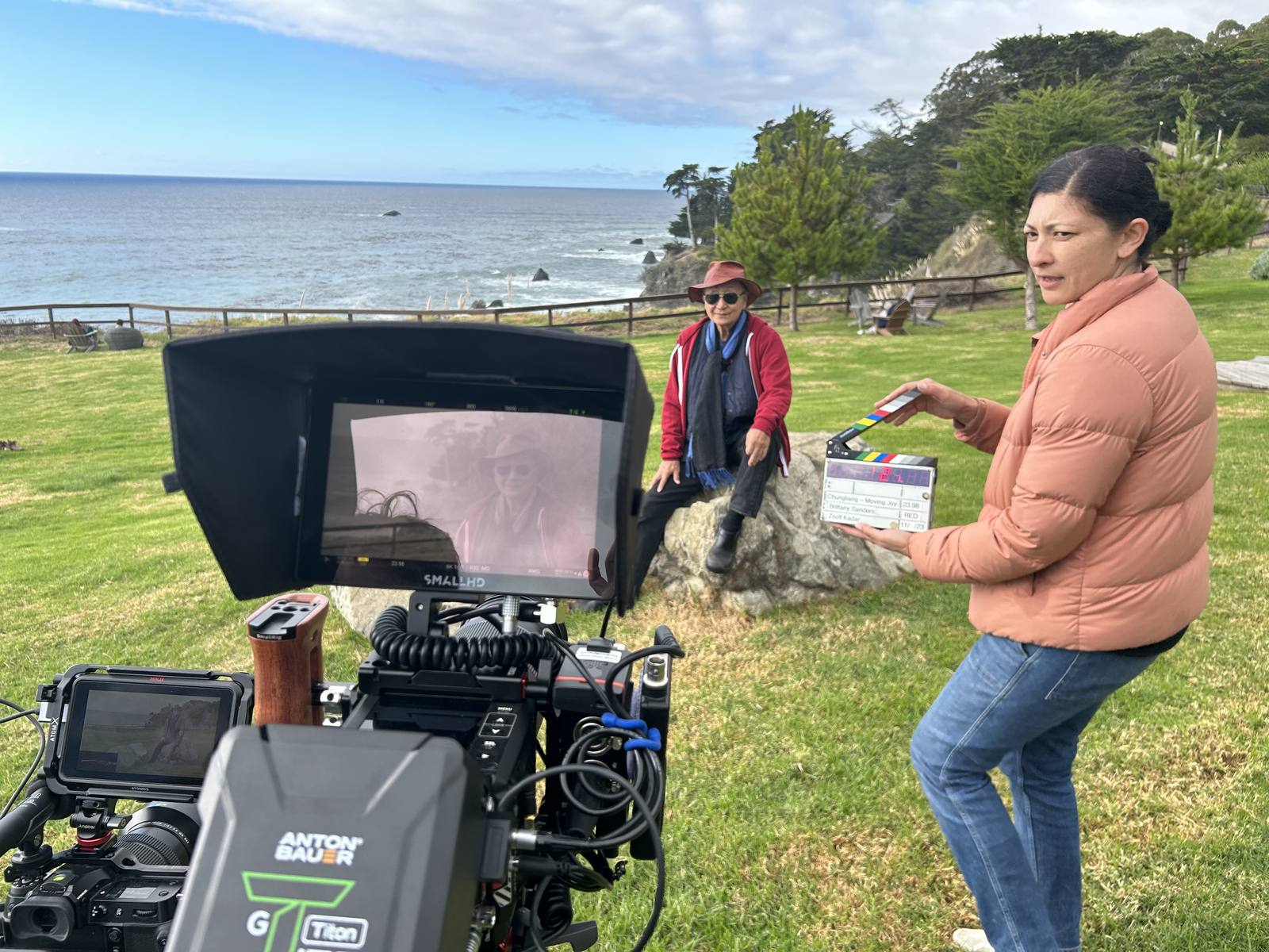 Brittany Sanders and Chungliang Al Huang on the Moving Joy set